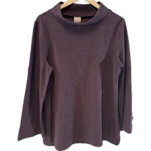 Chico’s Textured Mock Neck Tunic Bordeaux Purple Women’s Size 2 (L) Long Sleeve